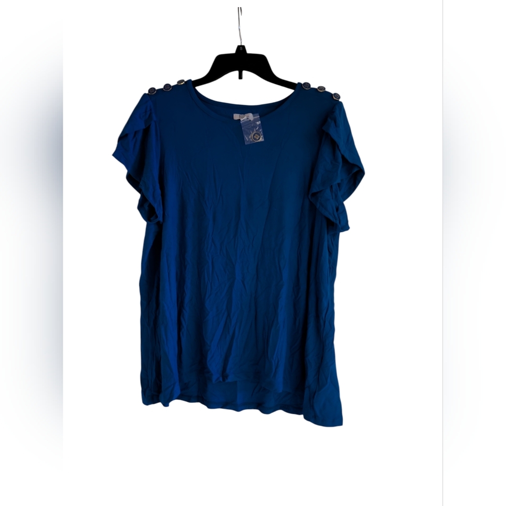 Kim Rogers Royal Blue Short Sleeve Top with Button Accents Size PL